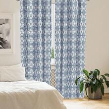 Blue And White Window Curtains Pack Of 2, Abstract Tie Dye Effect Ikat Shibori Pattern In Bohemian Fashion, Lightweight Set With Rod Pocket, 4 Panels Of - 28\ X 63\, Navy Blue - 海軍藍 - 查看 5