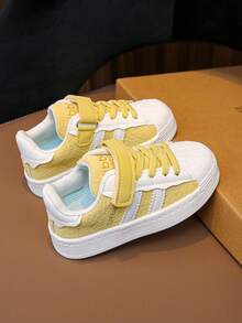 1 đôi giày thể thao da trẻ em unisex dễ thương, giày chạy bộ đế mềm chống trượt thoáng khí thời trang đa năng cho trẻ nhỏ/trẻ lớn, thích hợp cho mùa xuân, hè và thu. - Màu vàng - Xem 2