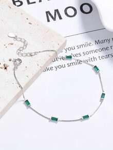 Luxury Riviera Baguette Bracelet, Gold/Silver Plated | Copper Base | Colored Cubic Zirconia | 18cm + 5cm Adjustable | With Pouch - 綠色的 - 查看 10