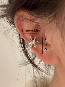 1只雪花水钻夹式耳环，简约风格铜合金银色耳环，适合女性日常、通勤、派对、圣诞节、节日礼物、新年礼物、情人节礼物 - 銀色 - 查看 4