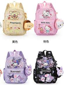 SANRIO Mochila Fofa de Jardim de Infância - Bolsa de Ombro de Moda Feminina com Estampa de Desenho Animado, Mochila Escolar Leve de Grande Capacidade, Tecido Inodoro, Costura Reforçada, Compartimentos de Armazenamento Científicos, Adequada para Lazer, Viagens, Atividades ao Ar Livre e Uso Diário, Fivela de Peito Antiderrapante e Design Reflexivo para Segurança e Conforto - Multicolorido - Visão 1