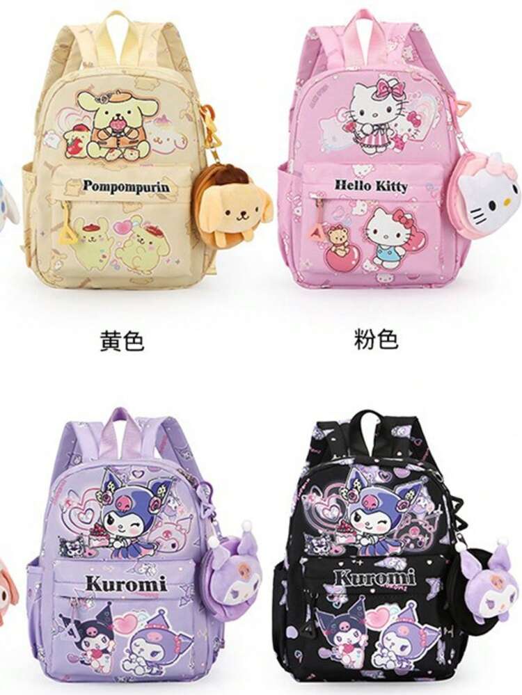 SANRIO Cute Kindergarten Backpack - Cartoon Print Girls' Fashion Shoulder Bag, Large Capacity Lightweight Student Schoolbag, Odorless Fabric, Reinforced Stitching, Scientific Storage Compartments, Suitable For Leisure Travel Outdoor Activities Daily Use, Anti-Slip Chest Buckle Reflective Design For Safety And Comfort - Multicolor - View 1