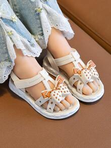 女童夏季可爱草莓蝴蝶结时尚百搭沙滩凉鞋，女童宝宝户外拖鞋 - 白色 - 查看 2