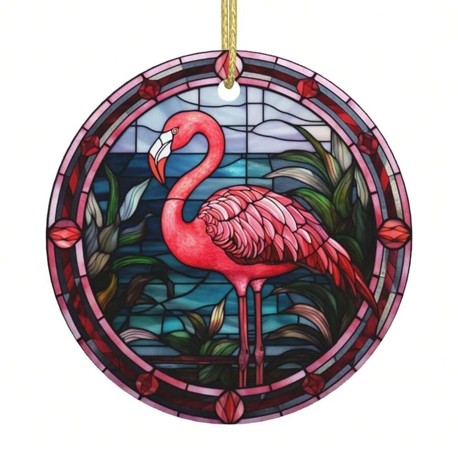 Pink Bird Ceramic Christmas Hanging Ornament For Xmas Tree Wedding Holiday Party Home Decor - 粉紅火烈鳥 - 查看 1