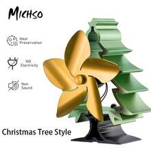 MICHSO 5-Blade Heat Powered Stove Fan Golden Christmas Tree Log Wood Burner Efficient Home Heat Distribution Fireplace Fan