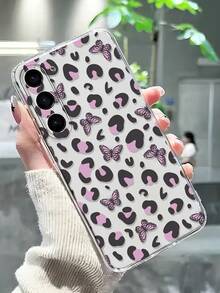 1pc Leopard Print Butterfly Painted Thick Shockproof Transparent Phone Case, Compatible With Samsung Galaxy S26/S26PLUS/S26 Ultra, S25/S25PLUS/S25 Ultra, A17/A07/A16/A36/A26/A56/A50/A12/A32/A52/A72/A51/A21S/A13/A14, S24/S24PLUS/S24Ultra, S22/A52/A53/A54/A55, 11/12Pro/12/12X/13Pro/14Pro/15Pro, Redmi 10/9/Note9/12c/Note11pro/Note8Pro