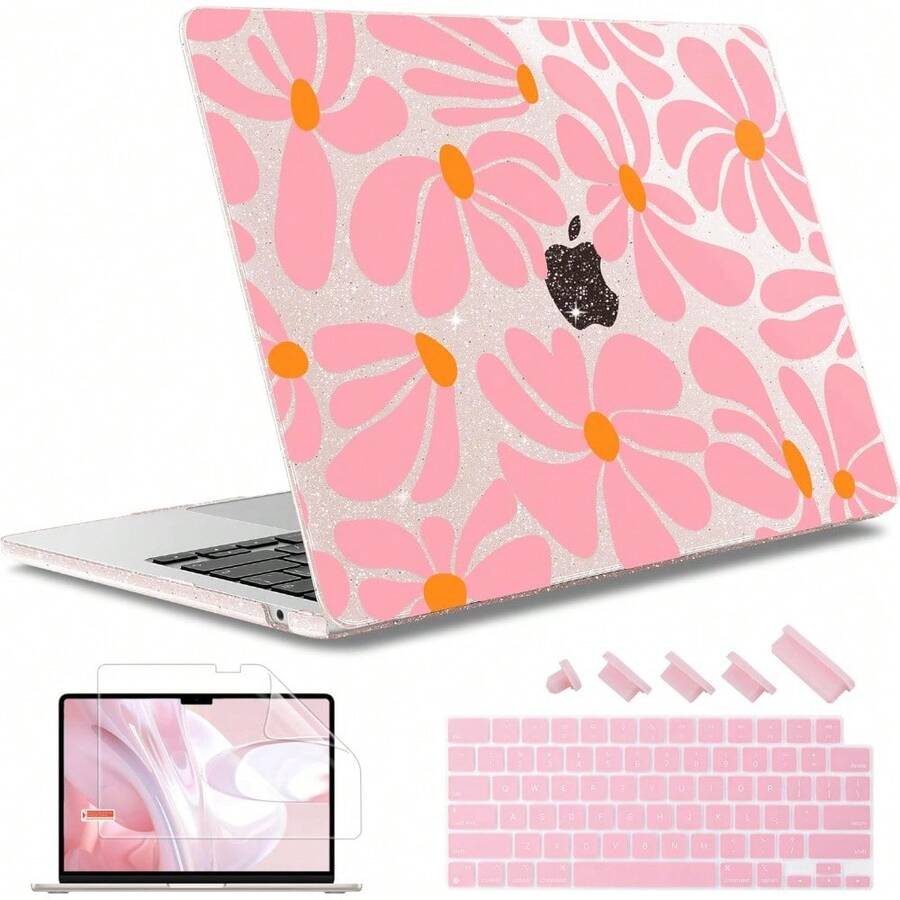For MacBook Air 13.6 Inch Case A3240 M4 A3113 M3 A2681 M2 With Retina Dispaly, 2025 2024 2023 2022 Release, Plastic Hard Shell Case With Screen Protector & Keyboard Cover, Chalk Pink Bow - 酷炫的花朵 - 查看 1