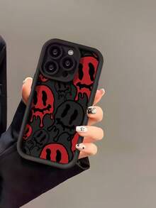 Skeleton 1pc Minimalist Red Twisted Smiling Face Pattern TPU Material Phone Case Compatible With IPhone 17/17 Pro Max/17 Pro/Air/13/16 Pro/16 Pro Max/16/15/14/12 Pro Max/13 Pro Max/11 Pro/14 Pro/15 Pro/12, Fashionable Protective Soft Case, High-End Luxury, Unisex Phone Case - Multicolor - View 2