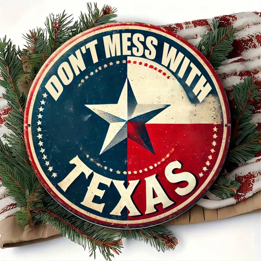 1-Pack Don't Mess With Texas Round Metal Sign, Vintage Iron Wall Art Decor 8-Inch For Home, Room, Restaurant, Bar, Cafe, Garage - 金屬噴漆 - 查看 1