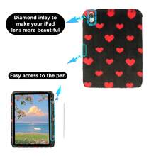 Ốp bảo vệ iPad hình trái tim mùa đông bằng vải nhung mềm mại kèm ngăn đựng bút cảm ứng - Phù hợp với iPad thế hệ 10/11, model A16 mới (2022/2025), iPad Air 11/Pro 11 & thế hệ 7/8/9 | Thiết kế dễ thương, nữ tính và thời trang, trang trí bàn làm việc cho máy tính bảng | Món quà hoàn hảo cho các bữa tiệc, sinh nhật và ngày lễ - Trái tim đen - Xem 6