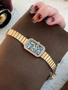 1pc Gold Bamboo Strap, Fashion Women's Quartz Watch, Gold Color, Suitable For Daily Wear, Retro Style, Couple Watch, Best Gift Choice - 金色 - 查看 2