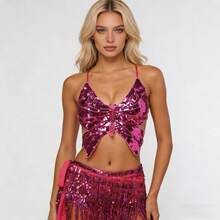 1 Set Women Glitter Sequin Butterfly Crop Top Sparkly Top Rave Top Low -Cut Tank Top For Belly Dance Outfits - Multicolor - View 11