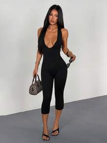 Bộ jumpsuit nữ AITYI Studio, dáng ôm vừa vặn, cổ chữ V, dây mảnh, màu trơn, thoải mái, gợi cảm, thời trang, phù hợp cho hoạt động ngoài trời, đi làm, đa năng, phong cách Y2K, tiệc bãi biển, kỳ nghỉ, lễ tốt nghiệp, nghỉ xuân, lễ hội âm nhạc, jumpsuit dệt kim mùa hè. - màu đen - Xem 8