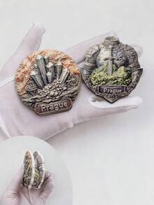 1 Peça Ímã de Geladeira Vintage de Praga com Relevo, Ímã Souvenir de Viagem com Textura Metálica da República Tcheca, Presente Criativo de Decoração Doméstica, Ímã de Geladeira Artesanal em Resina 3D Gravada em PVC, Decoração de Cozinha, Ímã de Paisagem Famosa, Presente de Decoração Doméstica para Amantes de Viagem - Multicolorido - Visão 6