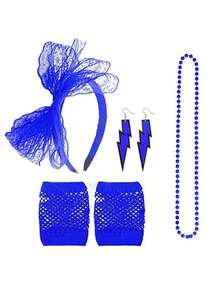 1/6件套80年代霓虹色性感短款渔网手套、耳环、项链、蕾丝发带，趣味角色扮演派对服装，化妆舞会配饰，复古休闲 - 多色 - 查看 18