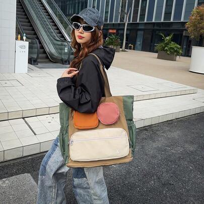 Minimalist Portable Handbag, Oxford Cloth Large Capacity Multi-Function Shoulder Bag, Travel/Business Tote Bag, Student Schoolbag