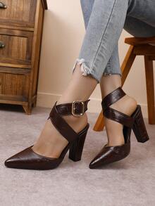 Giày cao gót mũi nhọn hở gót thời trang màu sâm panh/đen/trắng gợi cảm dành cho nữ, có quai buộc cổ chân. - Màu Đỏ Sâu - Xem 2