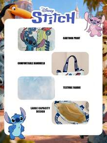 Disney 1 Pc Lilo & Stitch Printed Teen's Book Bag,Candy BagLunch Bag Mischievous Stitch Student's Cute Cartoon Handheld Bag For Daily Use, Casual Canvas Shoulder Bag For Easy Carry – For Students/College/University StudentsTeenagers/Teens/Young Adults/Zoomers For Daily/Shopping/ - Blue - View 8