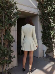 Women's Elegant Long Sleeve Woven Blazer Jacket, Front Button Design, Flared Hem Long Blazer