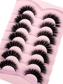 New 7Pairs Makeup Mink Lashes 5D Fluffy Soft Full Fake Eyelashes Thick False Eyelashes Wispy Lash Extension Natural 3D Cat Eye Mink Lashes - 黑色 - 查看 5