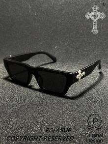 POLASUP 1 件男式/女式水钻十字架装饰聚碳酸酯防爆镜片时尚眼镜，运动休闲街头复古平顶铜铰链非塑料铰链防紫外线太阳镜（配有眼镜带和清洁布） - 水鑽十字架 - 查看 13