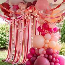 TaoBary Streamers Decoraciones de fiesta de 333 pies Crepe Pastel Streamers 4 rollos de 400 hojas de cadena de papel guirnalda de 66 pies colgante de corazón para fiesta pastel cumpleaños decoración - Rojo y rosa - Ver 2