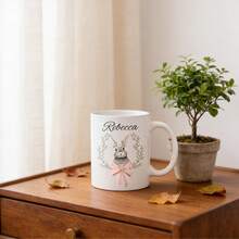 Customized Personalized Easter Mug: Rabbit Bow Design, Easter Gift, Personalized Name Cup, Romantic Easter Gift For Boyfriend, Girlfriend, Him, Her