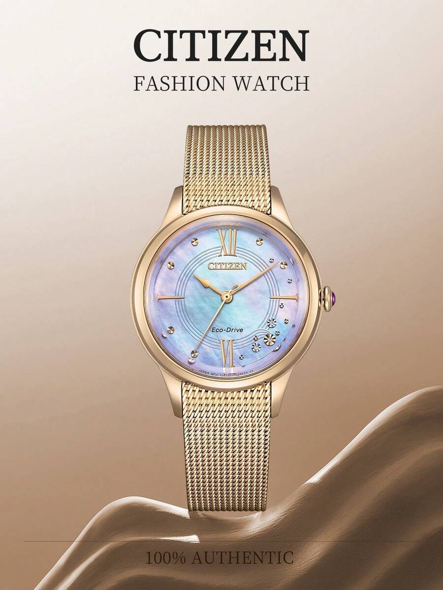 CITIZEN 女士经典石英表，玫瑰金不锈钢表壳，珍珠母贝表盘 - 金色 - 查看 1