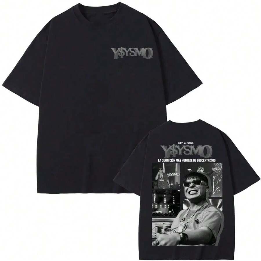 YSYSMO YSY A Álbum 2025 Tour Camiseta Plana Moda Masculina  Hip Hop Camiseta Vintage Unisex Verano Popular Camiseta Oversize - Negro - Ver 1