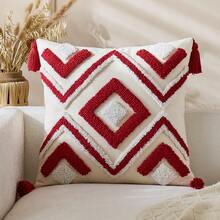 1pc 18x18 Inch Boho Style Tufted Throw Pillow Cover, Decorative Tassel Cushion Cover, Farmhouse Pillow Sham For Sofa, Bed, Living Room, Bedroom, Beige - Beige - View 12