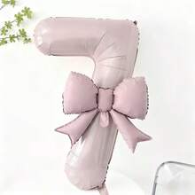 2pcs Large Light Pink Number Balloons 0-9, With Pink Bow Foil Balloon Set, Suitable For Birthday Party, Valentine's Day, Gathering Decoration, Anniversary, Holiday Celebration, Outdoor Party, Scene Atmosphere, Photo Decoration Balloons Supply. Anniversary, Outdoor Party Decoration, Decorative Balls, Fashionable Party Decoration, Reusable Decoration, Premium Foil, Celebration Balloons, Photo Background, Party Organizer, Event Planner