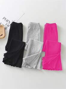 3 Potong Celana Panjang Model Flare untuk Anak Perempuan, Celana Panjang Bergaris Vertikal Musim Gugur untuk Anak-Anak, Celana Panjang Flare untuk Balita & Anak Perempuan, Celana Panjang Polos Sederhana dan Elegan, Set Serasi untuk Kakak Perempuan - Hot Pink - View 1