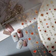 5D Embossed Heart Nail Art Stickers Red Heart Nail Decals Gold Star Nail Stickers For Nail Art With Sun Moon Design Se--Adhesive Acrylic Manicure Decorations For Women Nail Supplies - 樣式17 - 查看 2