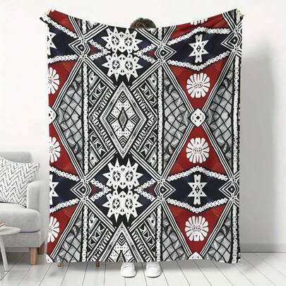 1pc Geometric Pattern Blanket - Modern Style Sofa Blanket, Featuring Authentic Cultural Patterns, Suitable For Various Beddings And Sofa Decor, With Multi-Functional Warming Properties