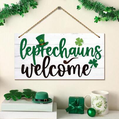 1pc St. Patrick's Day Decoration, Decorative Wooden Hanging Sign, Hanging Sign, Front Door Decoration Welcome Sign, St. Patrick's Day Welcome Sign, Farmhouse Wooden Sign, St. Patrick's Day Home Decoration