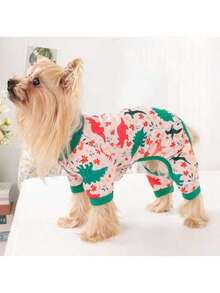 Ropa para perros con estampado de dinosaurios de dibujos animados de colores, suave y cómoda ropa de estar en casa, adecuada para perros pequeños como poodle, maltés, schnauzer, corgi, ropa para las 4 patas, para todas las estaciones - Rosa - Ver 15