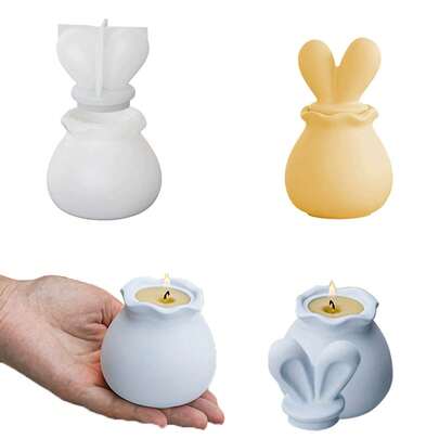 2 st/set silikonformar i harts, kaninformade förvaringsburkar, epoxihartssilikonformar, lock till kaninöron, förvaringsburkar, ljusstakar, smyckeförvarare, cement, gips, lerformar, aromaterapidekorationer för skrivbordet, förvaringsburkar, handgjorda påskpresenter, födelsedagsfestdekorationer, babyshowerdekorationer, heminredning