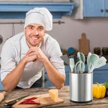 CYPNU Chef Soporte de Utensilios de Cocina Giratorio de 360° de Acero Inoxidable para Encimera Organizador de Utensilios con 3 Compartimentos Antideslizante y ModernoFashion - 219623565 - Ver 3