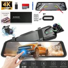 4K Ultra HD Mirror Dash Cam - 9.66" Large Screen Touch, Anti-Glare Rear View Mirror Camera With Super Night Vision, Front And Rear Dual Lens, 32GB Card Included - Luxury Edition:4K Dual Dashcam+32G Card - View 1