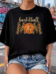 Camiseta de mamá de baloncesto de leopardo para el día del juego, camisetas impresas para mujeres 2026, estilos populares, camisetas de primavera para mujeres, camisetas de invierno, camisetas de para mujeresás vendidas - Negro - Ver 8
