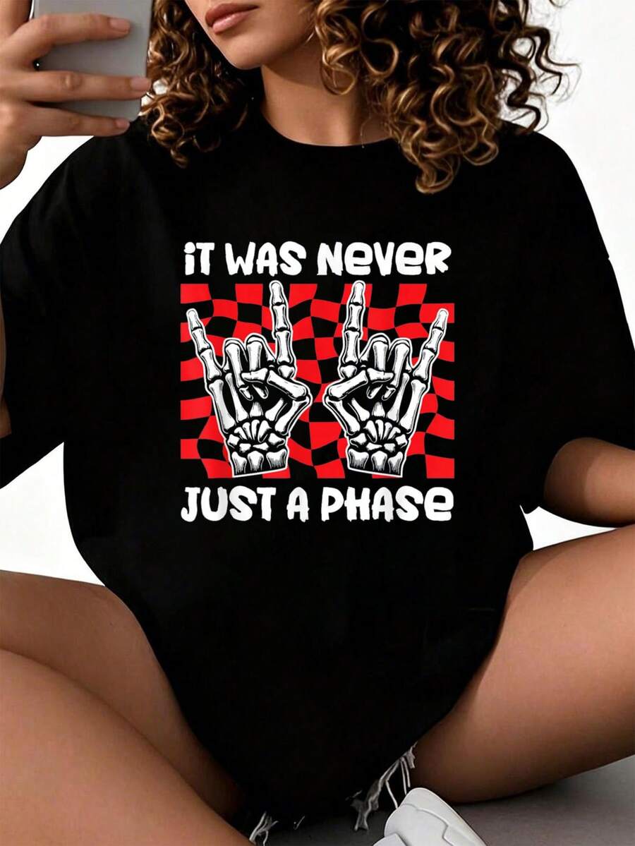 Nunca fue una fase, camiseta gótica deúsica emo punk rock, nuevas camisetas impresas para mujeres 2026, estilos populares, camisetas de primavera para mujeres, camisetas de invierno, camisetas de para mujeresás vendidas - Negro - Ver 1