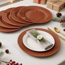Bokon Juego de 6 platos de carga navideños redondos de 33 cm con cuentas de plástico elegantes confiables y reutilizables para decoración de mesa de fiesta de bodas evento Navidad cena Marrón - Marrn - Ver 3