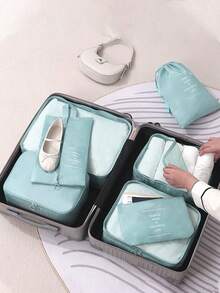 Set de 8 piezas Bolsa organizadora de viaje de gran capacidad, Cubos de embalaje de equipaje multifuncionales, Bolsas de compresión, Caja con contraseña portátil, Bolsas de almacenamiento de ropa a prueba de polvo y humedad, Bolsas de cosméticos, Organizador de baño, Artículos esenciales de viaje, Bolsa de viaje de vacaciones, Adecuado para organización de viajes, Almacenamiento en el hogar y el armario - Multicolor - Ver 6