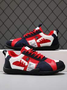 2026 New Men's Casual Sneakers, Soft & Comfortable Flat Knitted Mesh Breathable Low-Top Lace-Up Round Toe Men's Casual Shoes, Youth Campus Style, Comfortable Men's Shoes - Blue Red - View 13