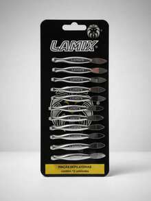 Kit 12 Pinças Depilatórias Lamix Inox Ponta Reta Profissional - Prata - Visão 1
