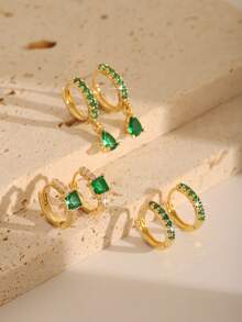 Bộ 6 chiếc khuyên tai hình giọt nước đính đá Cubic Zirconia thanh lịch, thời trang, màu hồng, xanh lá cây, xanh navy, xanh sapphire, đen, trắng, đỏ, đá sinh nhật, chất liệu đồng, không gây dị ứng, phù hợp cho phụ nữ đeo hàng ngày, lễ hội, dự tiệc, là món quà tuyệt vời. - màu xanh lá - Xem 7