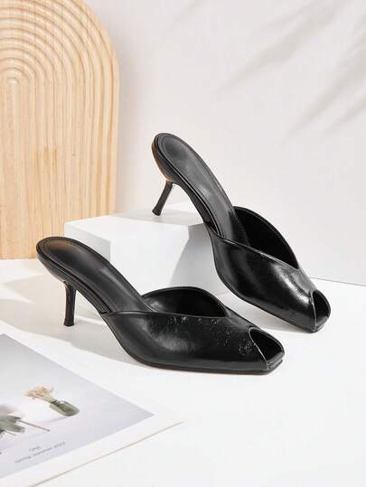 Blue Open Toe Hollow Out Stiletto Heel Sandals, Minimalist Elegant Beach Style,Kitten Heels