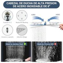 CYPNRegaderas para Baño de Lluvia de Alta Presión de 8 "/ ducha de 5 Modos Rociado mano con brazo de extensión de 11 '' cabezal de ducha ajustable con soporte manguera de 1 5 m CromoFashion - 219302756 - Ver 5