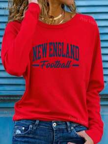 Women's New England Football Game Day T-Shirt - Team Logo And Schedule Print, Soft Casual Long Sleeve Top, Suitable For Fans To Wear Comfortably All Year Round, Team Pride Apparel For Daily Casual Wear And Game Day Outfits - 紅色 - 查看 7