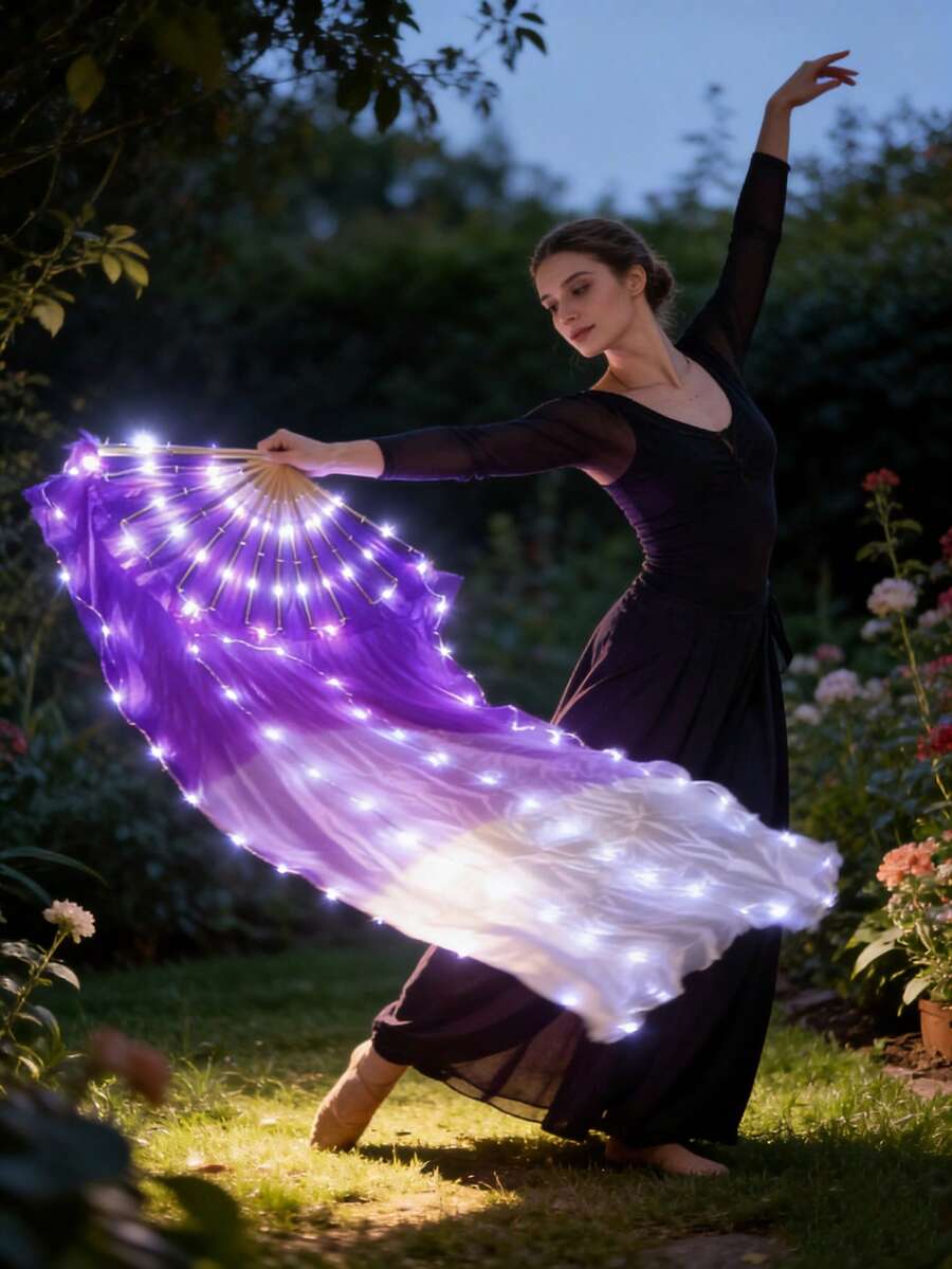 Purple & White LED Flashing Colorful Light-Up Hand Fan, Stage Performance, Birthday Party, Wedding, Nightclub Glow Prop - Purple White - View 1